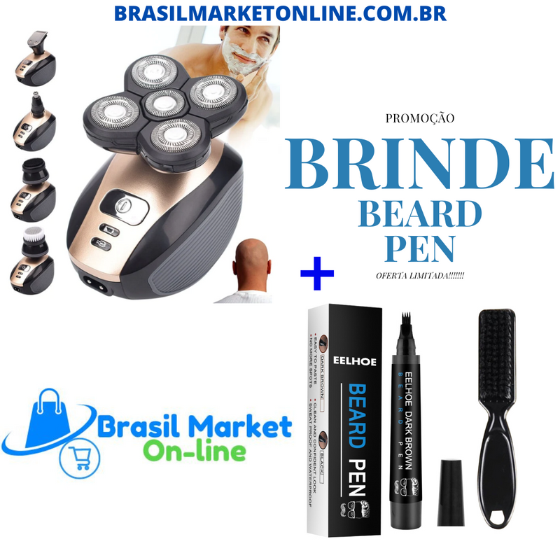 Barbeador e Depilador Elétrico Blader PRO - Kit 5 em 1 + BRINDE Caneta Beard Pen