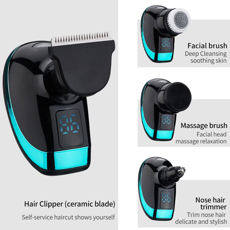 Máquina de barbear elétrica Digital recarregável profissional 5 em 1 para homens barba molhada e seca dupla uso máquina de barbear à prova d'água